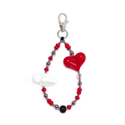 HERLOOK Red Heart Keychain Y2K Key Charm Accessories Cloud Keyring Beads Key Chain Daily Clothing Decor
