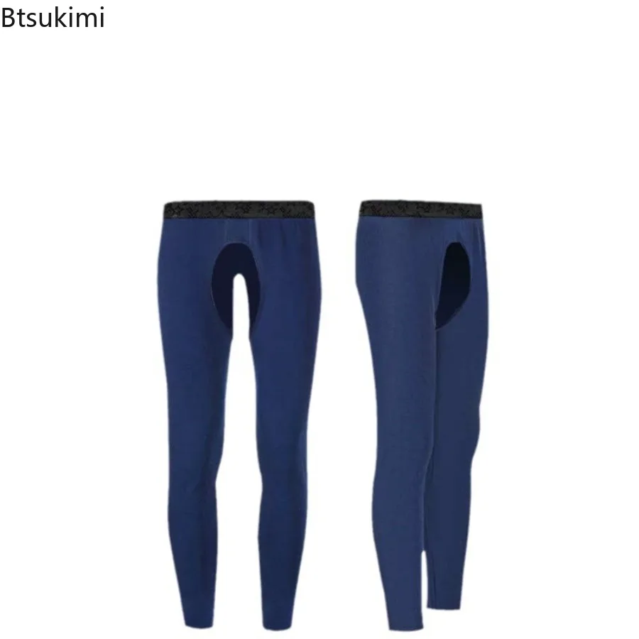 مفتوحة المنشعب ملابس اخلية حرارية السراويل الخريف الشتاء الرجال طماق رقيقة الصلبة الدافئة طويلة جونز مريحة الجوارب ملابس داخلية السراويل