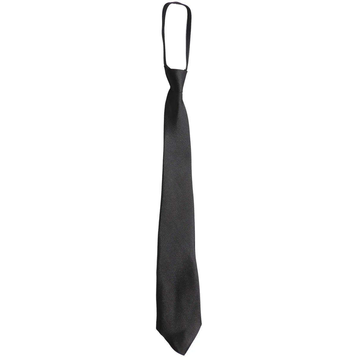 

Men Solid Black Polyester Zip Up Necktie Smooth Zipper Tie