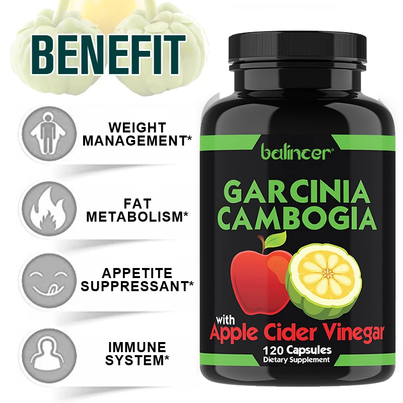 Garcinia Cambogia + Apple Cider Vinegar Fat Loss Supplement - Promotes Metabolism, Enhances Immunity, Carbohydrate Blocker