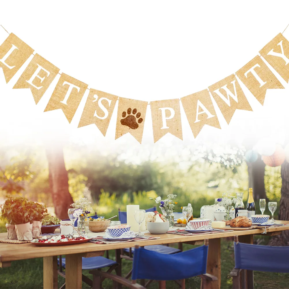 

Pet Party Decoration Dog Decorations Linen Hanging Banner Decorative Items Burlap