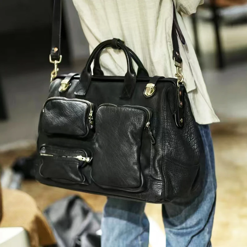 Business Vintage Luxus echtes Leder Herren große Aktentasche Reisearbeit weich echtes Rindsleder Laptop Handtasche Messenger Bag