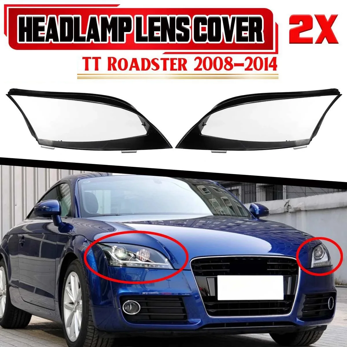 For-Audi TT Roadster 2008-2014 Right Headlight Shell Lamp Shade Transparent Lens Cover Headlight