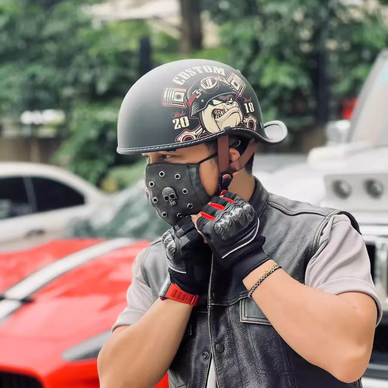 Retro helmet cocked tail motorcycle helmet for men and women Four Seasons Prince cruise helmet riding personality half helmet. image 5