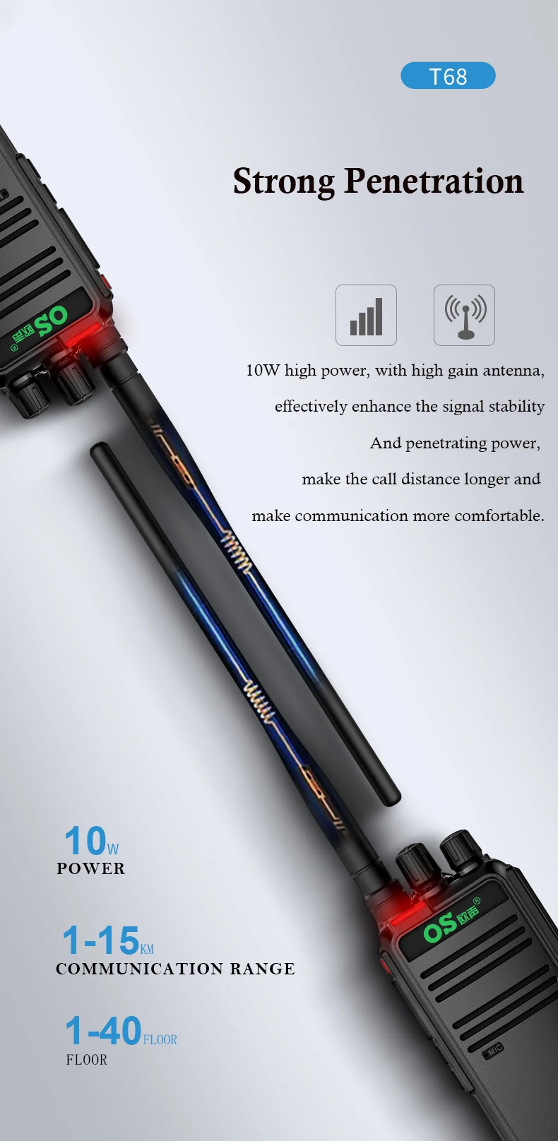 IP67 مقاوم للماء مقاوم للانفجار لاسلكي تخاطب OS-FT68 UHF 10 واط طويلة المدى فائقة الاستعداد اتجاهين راديو للمصنع الكيميائي