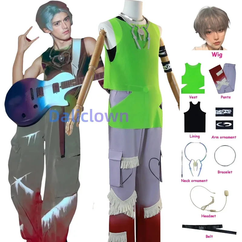 Till Cosplay Alien Stage R7 Blink Gone Green Vest Outfit Costume Parrucca Prop Collana Decor Pantaloni Vestito da prestazione per feste di Halloween