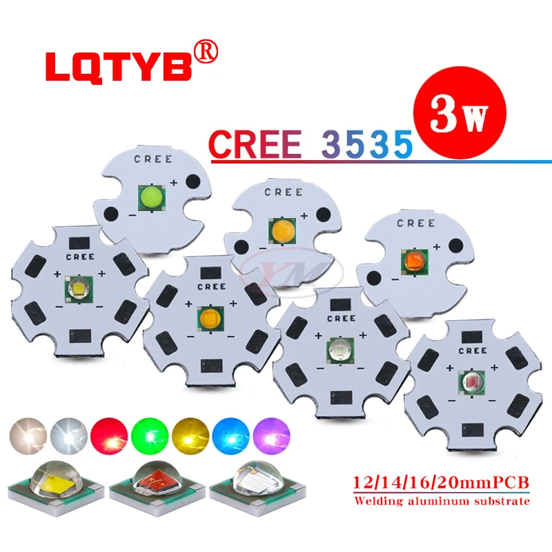 wysoka moc 3W LED CREE 3535 XPE koraliki do lampy biały czerwony zielony niebieski żółty fioletowy podczerwień podczerwień może lutować 12-20mm LED PCB