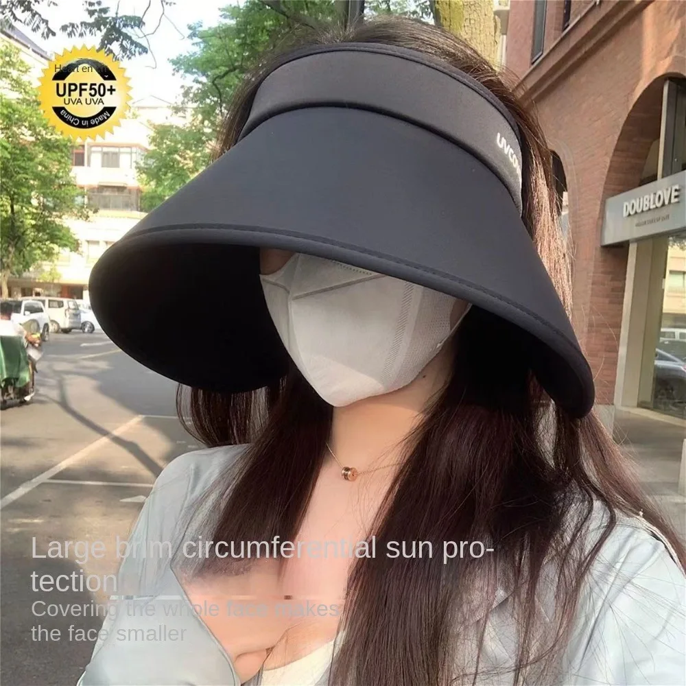 Anti-uv Empty Top Sunscreen Hat Wide Brim Surrounding Ice Silk Sunscreen Cap Outdoor Ice Silk Beach Hat Cycling Bucket Hat