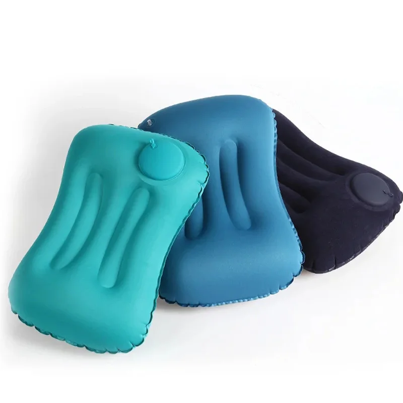 2PCS Flocking Rectangle Inflatable Neck Pillow Lumbar Support Cushion Sleeping Pillow Foldable Travel Pillow for Office Nap