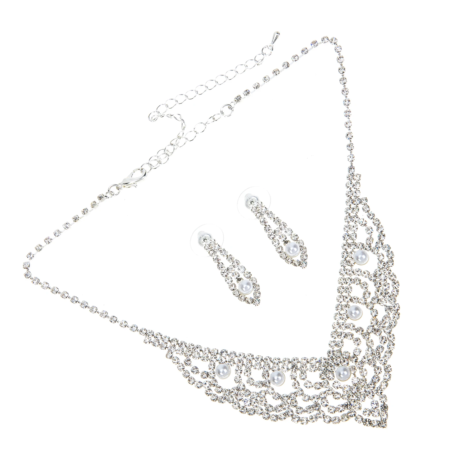 

1Set Pearl Rhinestone Necklace Earrings Set Bridal Wedding Jewelry Statement Party Accessories Rhinestone Necklace