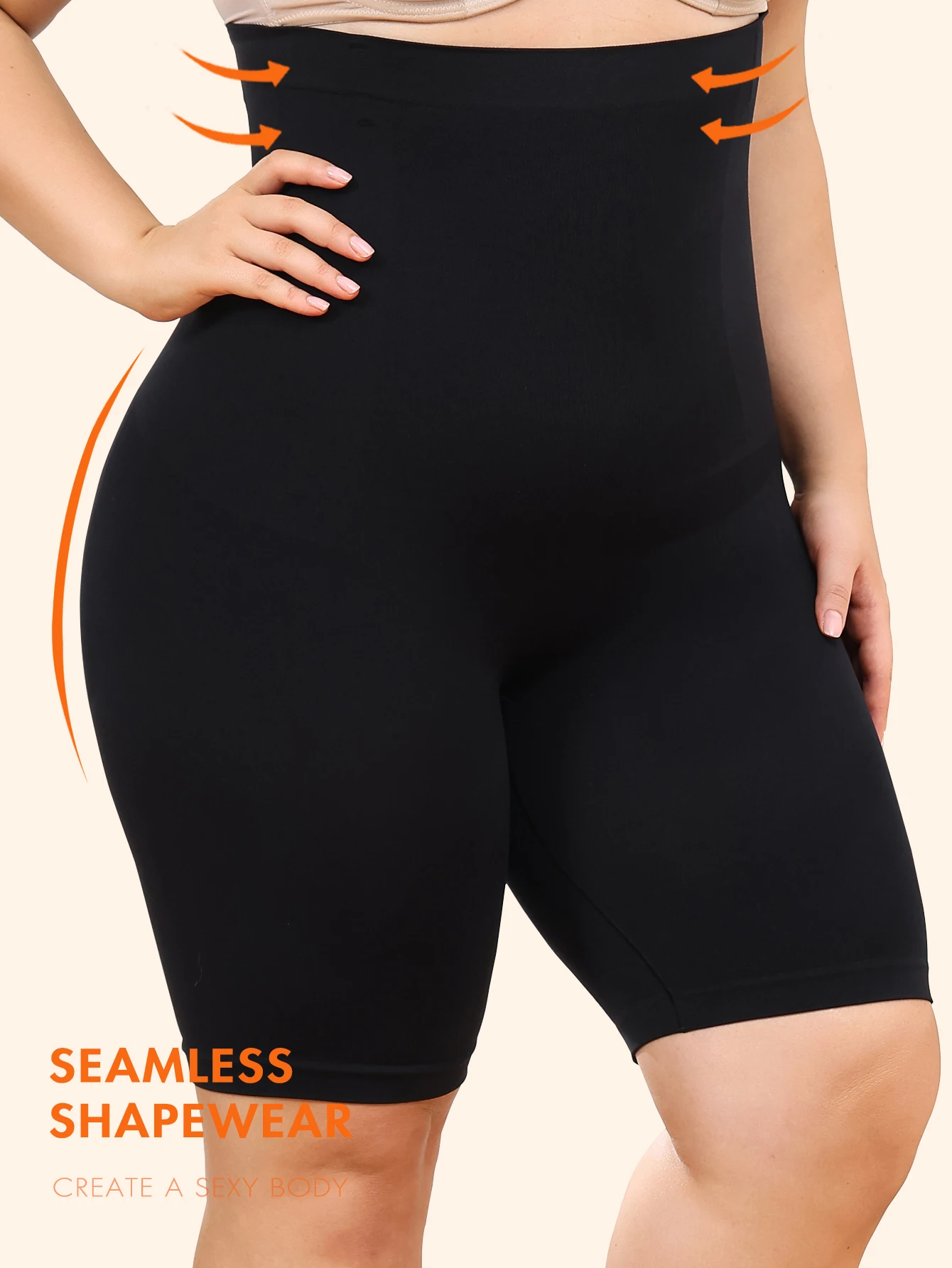Plus-size women\'s leggings with seamless comfort and shaping features to slim the legs and lift the butt.