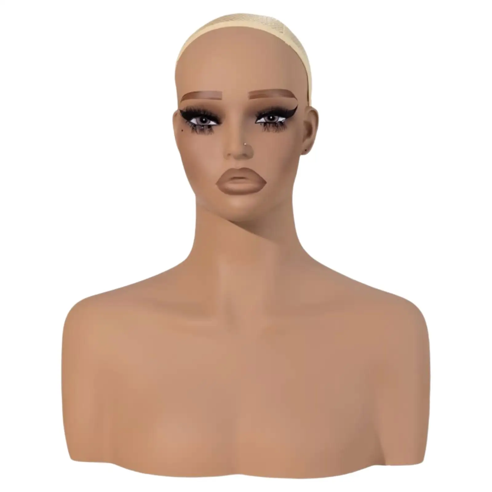 Smooth PVC Mannequin Head with Shoulder Base for Wig Hat Accessory Display Salon Studio Photography Prop