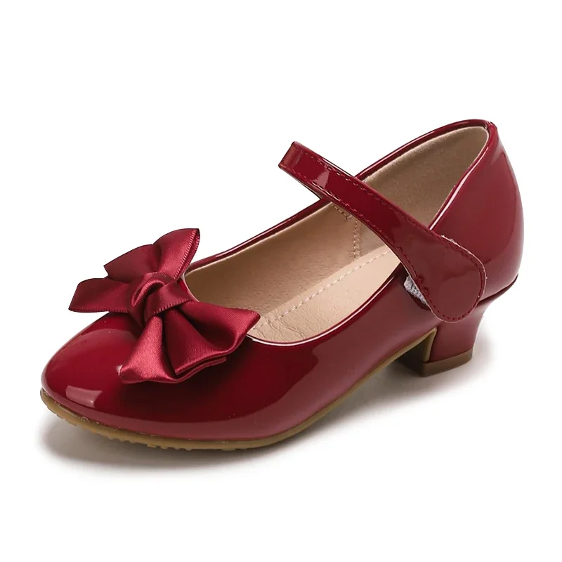 

Spring Girls High Heels Sequin Dance Performance Princess Shoes Bowknot Decor Soft Sole Anti-slip Children's Party Footwear