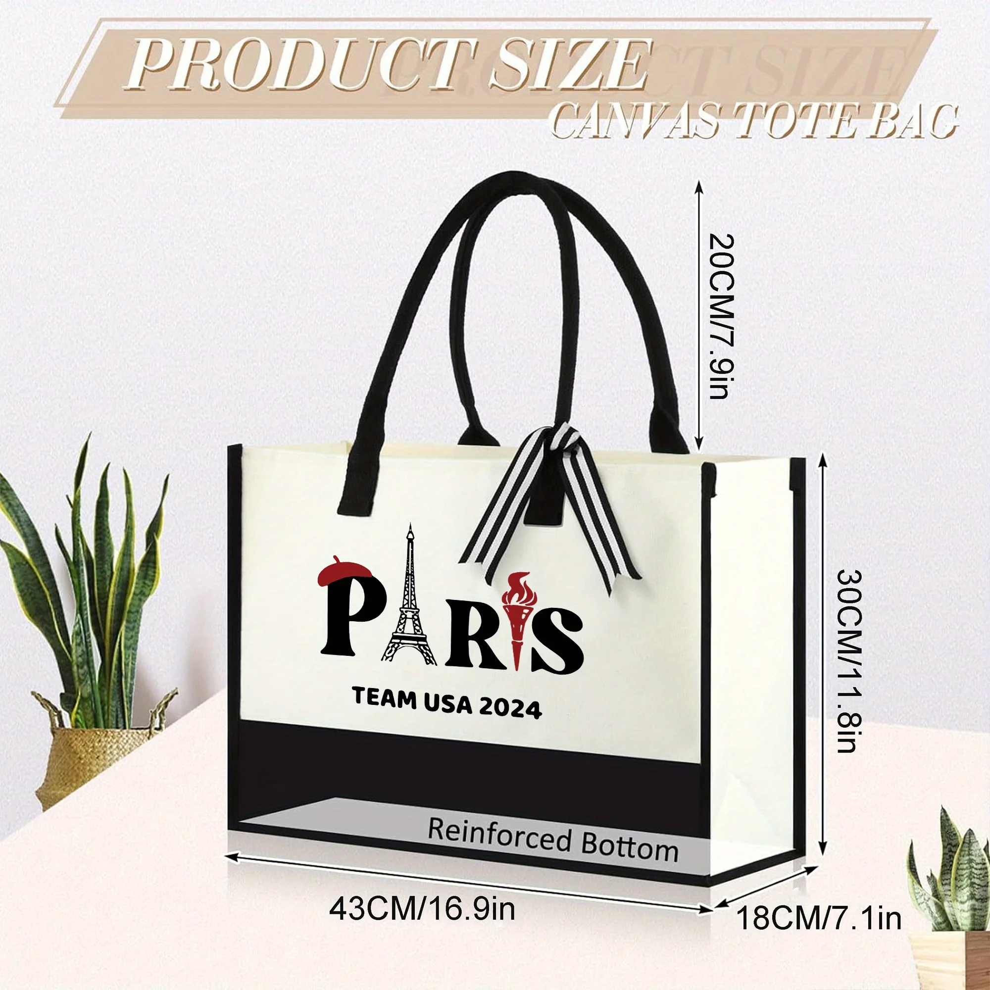 2024 Paris Torch Print Tote Bag Shoulder Shopping Bag Commemorative Collectibles Christmas Gift Canvas Travel Storage Handbag