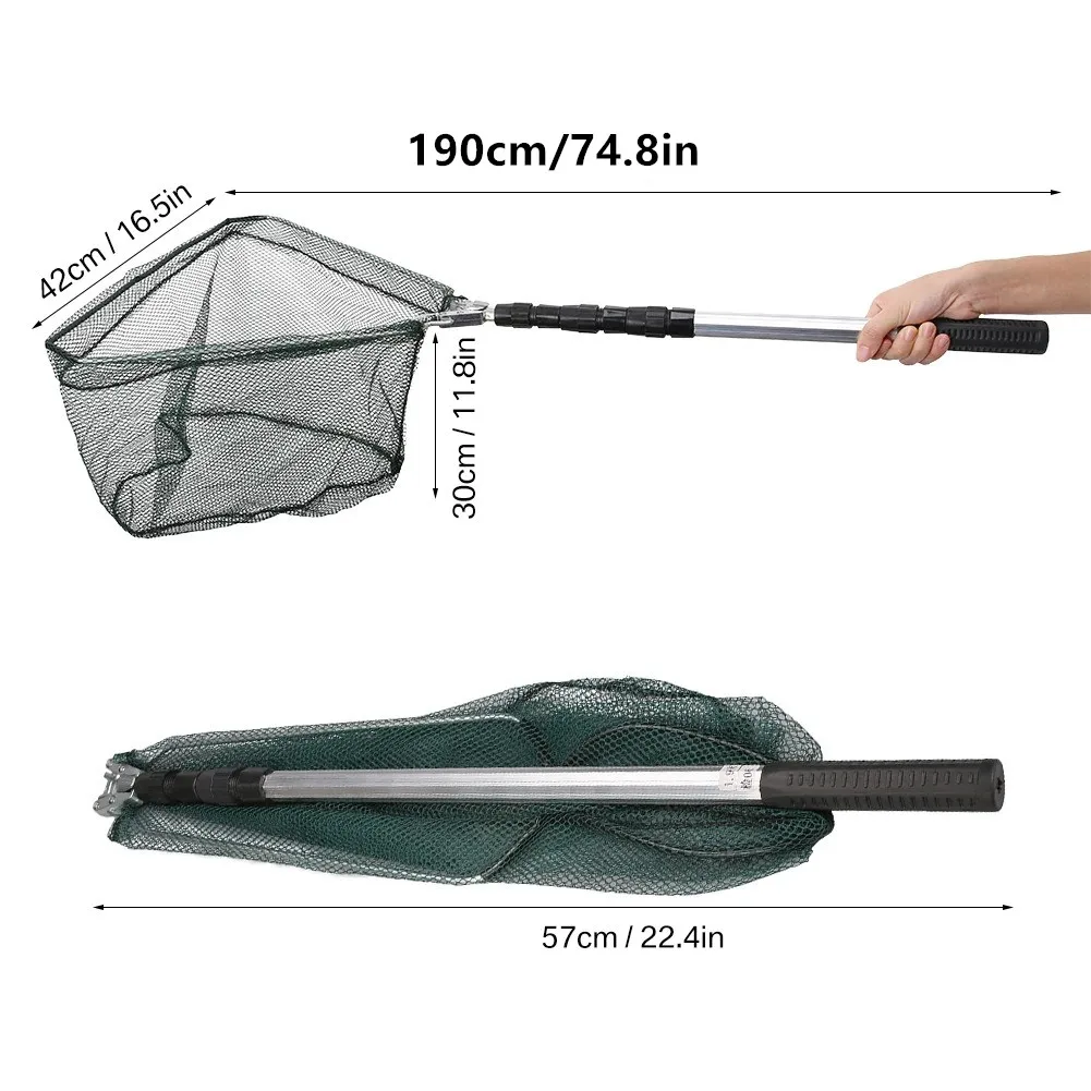 NONE Angelkescher aus Aluminiumlegierung, langlebig, teleskopisch, ausziehbar auf 190 cm/130 cm/55 cm, faltbares Netz, sicheres Fischfang-Freigabe 7