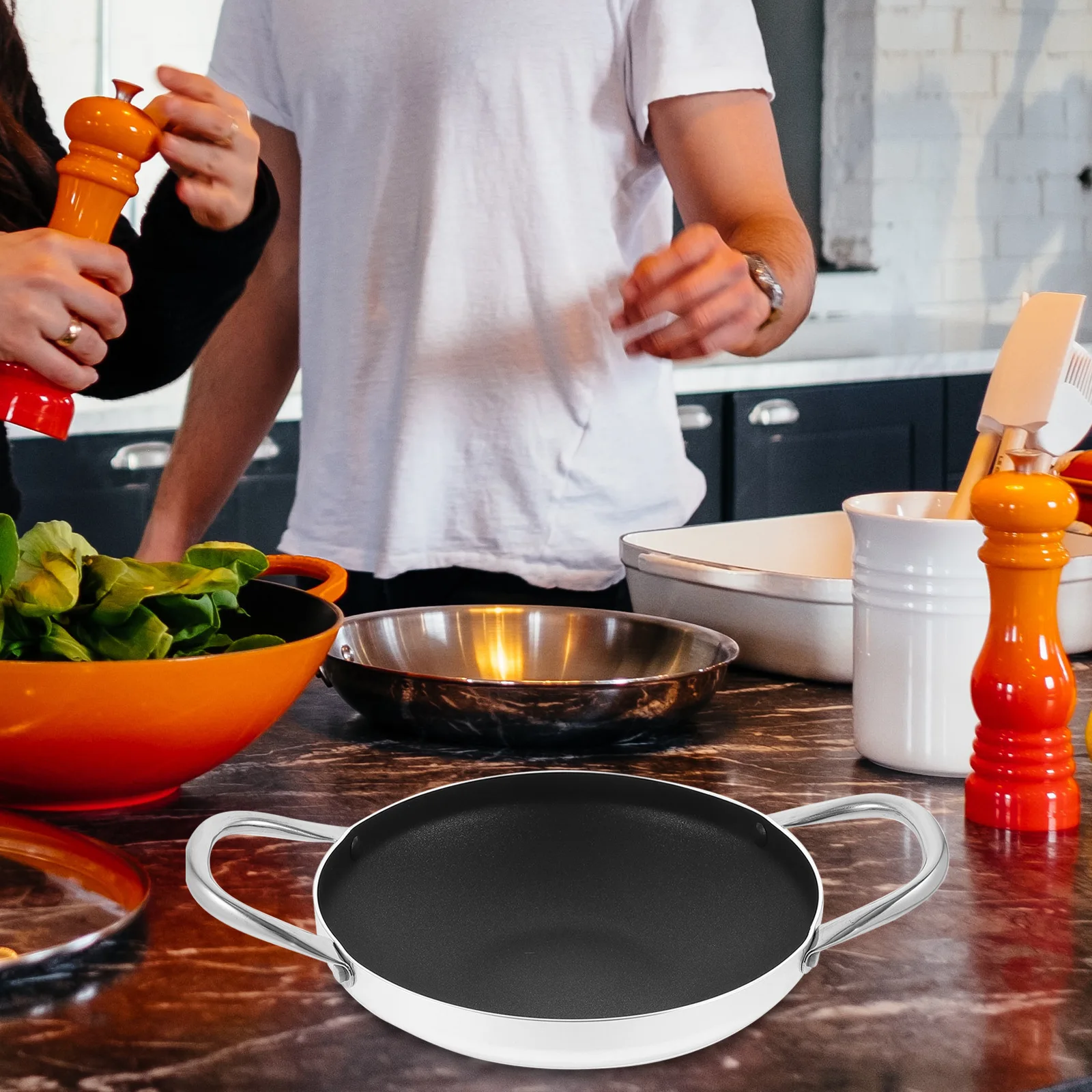 

Non Stick Thickened Dry Pot Aluminum Cookware Kitchen Pan for Hot Pot Seafood Multi Function Double Handle Home Daily Use