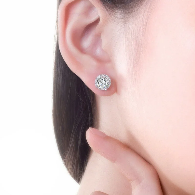 Luxury Stud Earrings for Women Romantic Elegant Female Daily Earrings Simple White Zircon Crystal Round Jewelry Ear Accessories