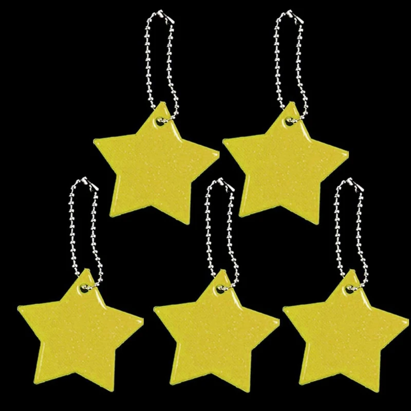 5pcs Star Reflective Gear Keychain Safety Star Reflector Keychain Jewelry for Clothing Bags Backpacks Dropship