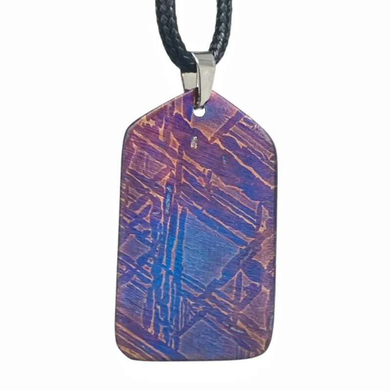 Blue-Tempered Muonionalusta Meteorite Pendant Necklace Men's Fashion Cosmic Jewelry LK359