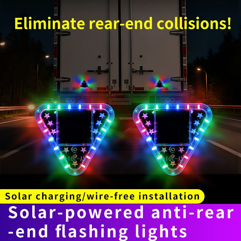 Truck rear end collision prevention solar warning flashing light car LED taillights wiring free display motorcycle warning light