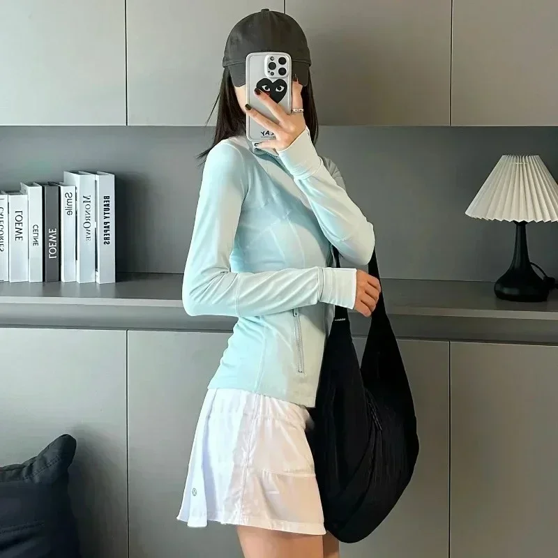 Women Define Long Sleeve Sports Jacket With Pockets High Elastic Fitness shaping Running Zip Up Jackets Workout Coat Top