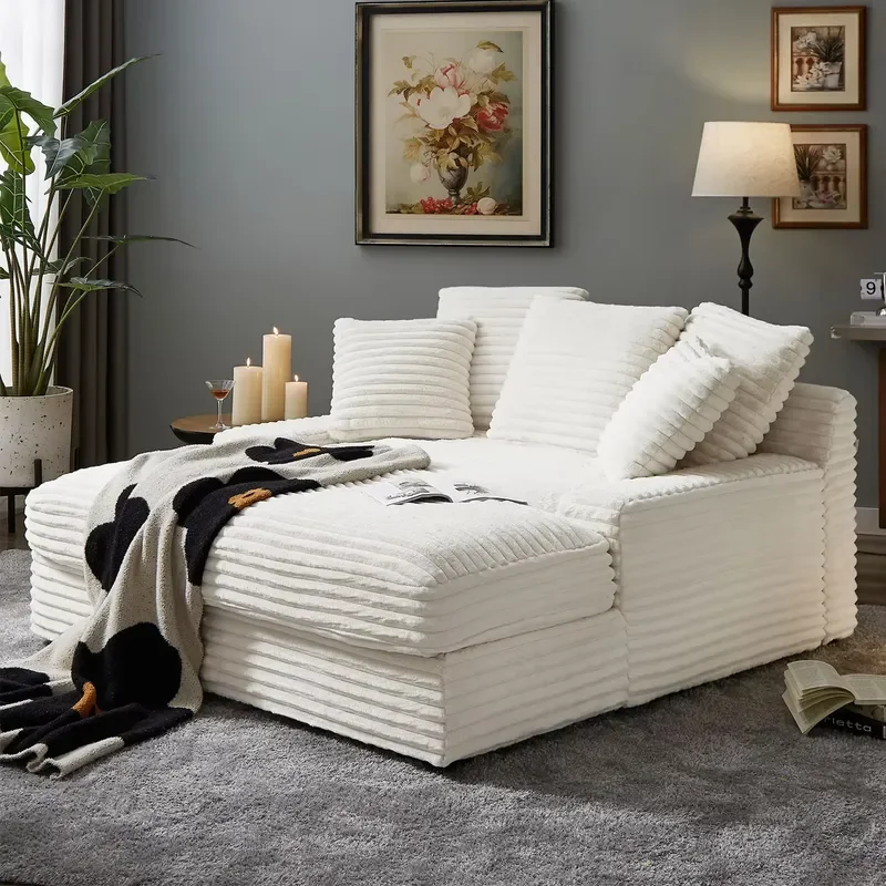 NOVA Corduroy Fabric Covers Couch Chaise White Compression Loveseat Sofa Bed Home Living Room Lounge 2 Seater Cloud Sofas