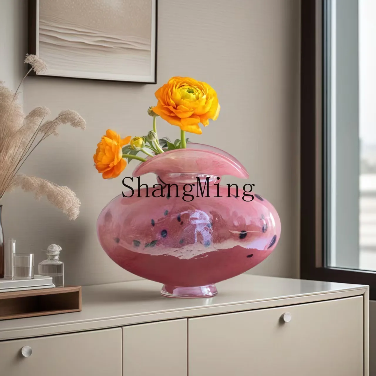 

CL retro peach powder flat color dot vase light luxury high-end powder dot home ornament
