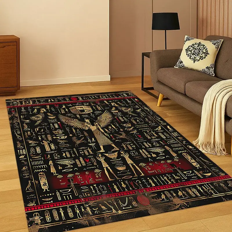 Egyptian Mythological mural pictograph Carpet Rug for Bedroom Living Room Sofa Playroom Doormat Home Decor,Kid Area Rug Non-slip