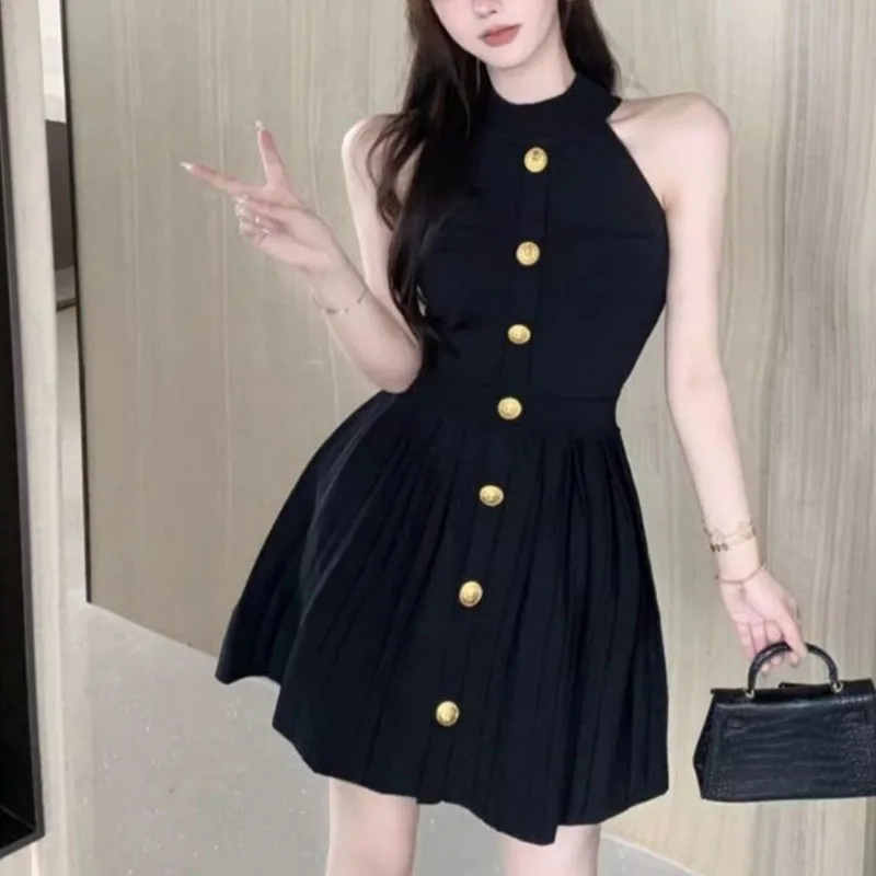 Robe trapèze française Style Hepburn, col licou, robe amincissante à la taille pour femmes, été