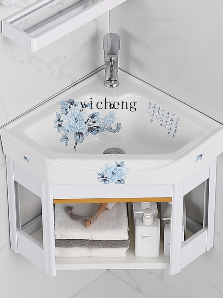 YY Bathroom Wall-Mounted Wash Basin Cabinet Combination Ceramic Triangle Washbasin Corner