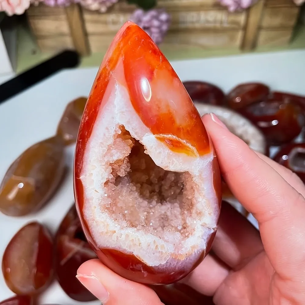 1pc Random Natural Carnelian Agate Geode Egg for Home Decor, Holiday Gifts DIY