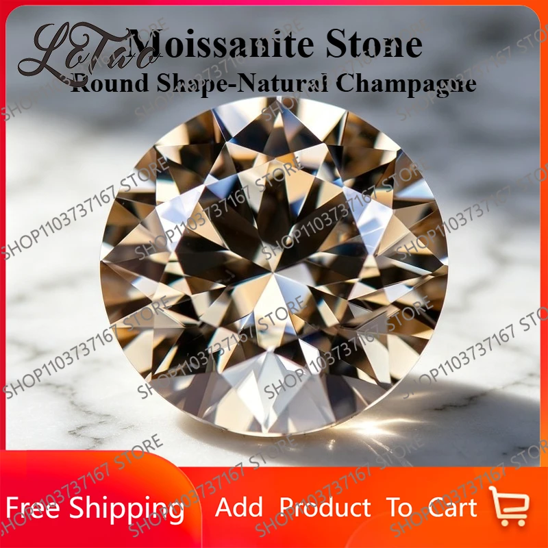 

Moissanite Stone Round Cut Natural Champagne Lab Grown Gemstone for Charms Jewelry Making Pass Diamond Test with GRA Certificate