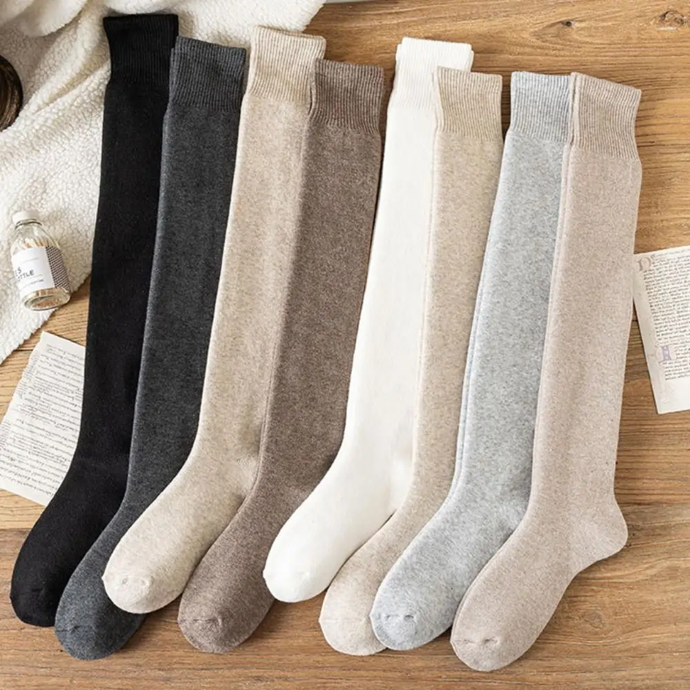 Fashion Cotton Knee-high Socks Solid Color JK Lolita Over Knee Sock Thickened Foot Warmers Autumn Winter