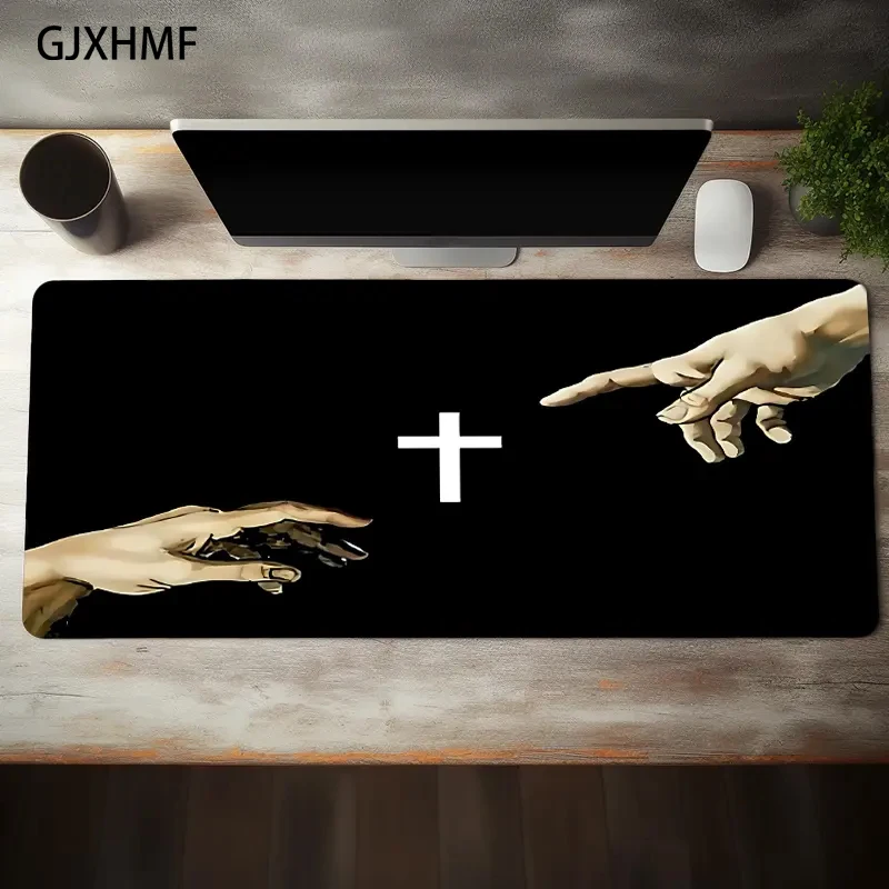 

Extra Large Non-Slip Rubber Sacred Cross Mouse Pad,Stitched Edge Oblong Gaming Desk Mat,Faith-Inspired Office Accessory,desk Pad