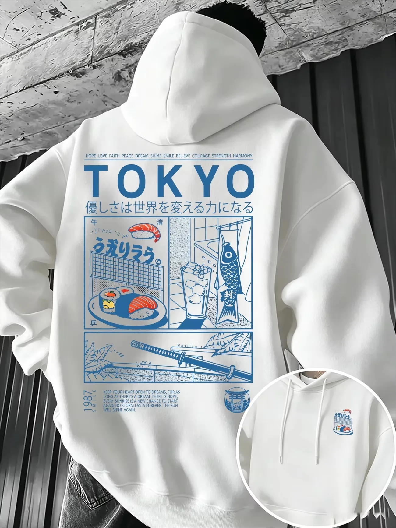 Japanese Culture Sushi Koi Fish Katana Print Hoodie Unisex Oversized Long Sleeve Pullover Trendy Harajuku Casual Sweatshirt Kids