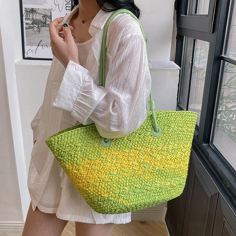 Straw Underarm Bags For Women 2024 Korean Fashion Summer Large Shoulder Bags Lady Travel Handbags Females Weave Tote Beach Bag