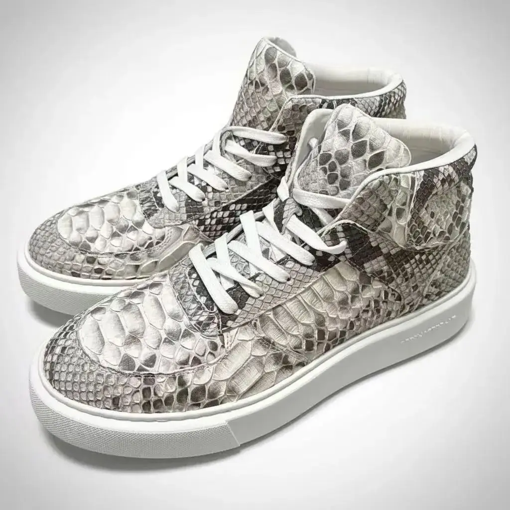 

2025 new arrival Fashion Snake Skin causal shoes men,male Genuine leather boots PDD712