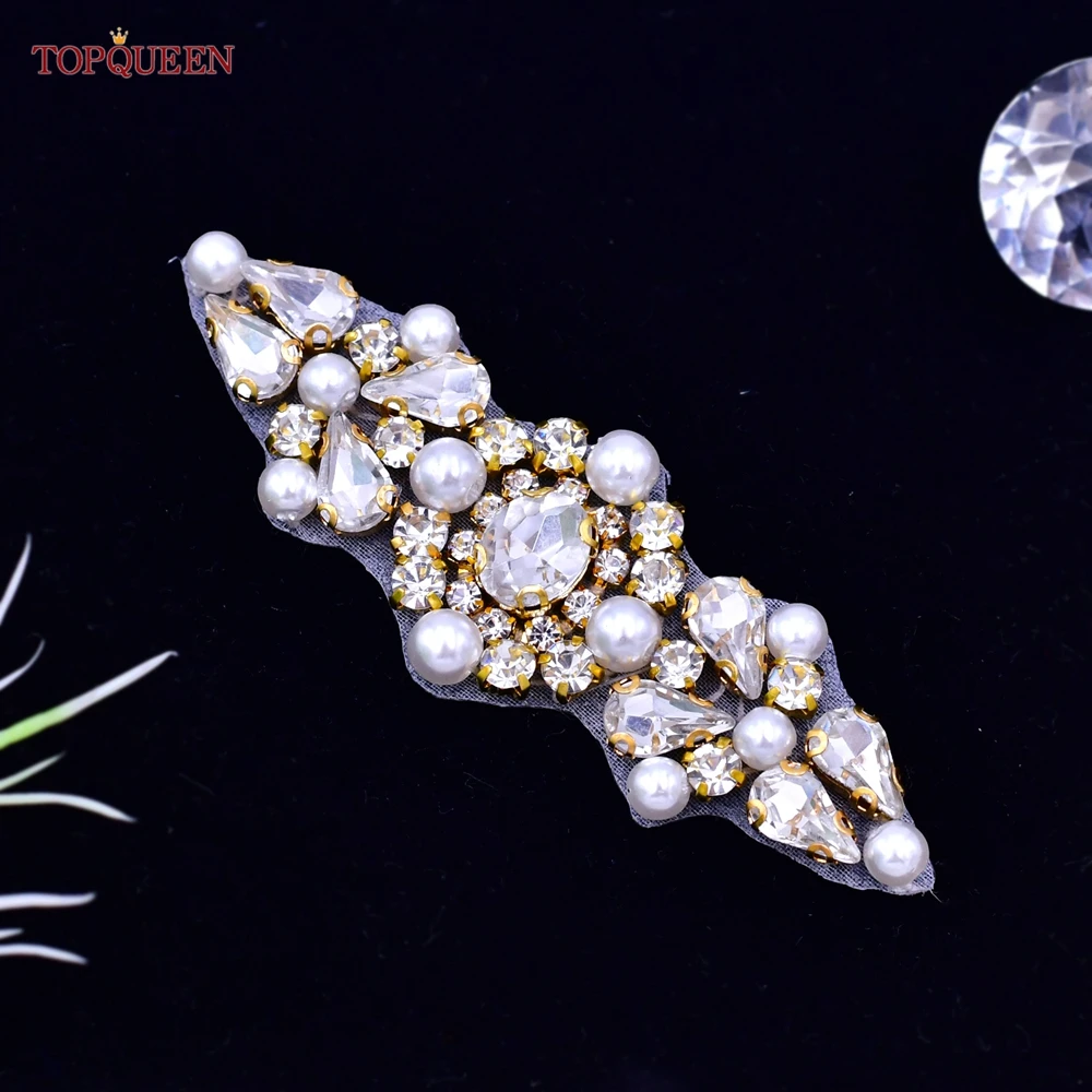 TOPQUEEN-Cinturón de perlas S52 para mujer, accesorio sencillo con diamantes de imitación dorados, apliques de cuentas para novia, dama de honor, banda para vestido de boda, nuevo estilo