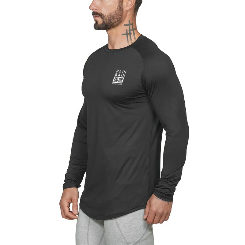 Brand Gym Bodybuilding Muscle Autumn Clothing Men\'s Fitness Sport Long Sleeve T-Shirt Mesh Quick Dry Slim Fit Breathable Shirt