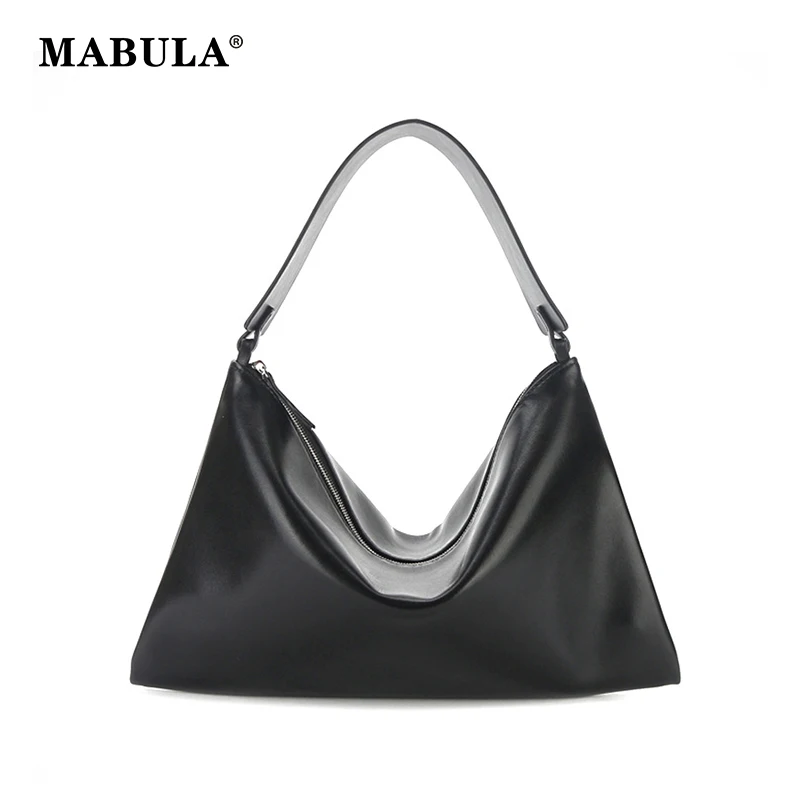 

MABULA Black Genuine Cow Leather Envelope Hobos Handbag High Quality Women Underarm Shoulder Bag Ladies Fashion Work Brief Case