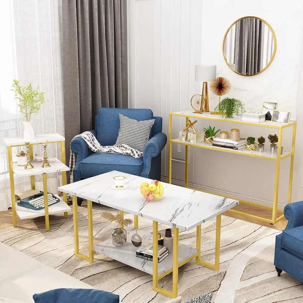 

Комплект из 3-х мраморных квадратных кофейных столиков с 2 прямоугольными приставными столиками для гостиной