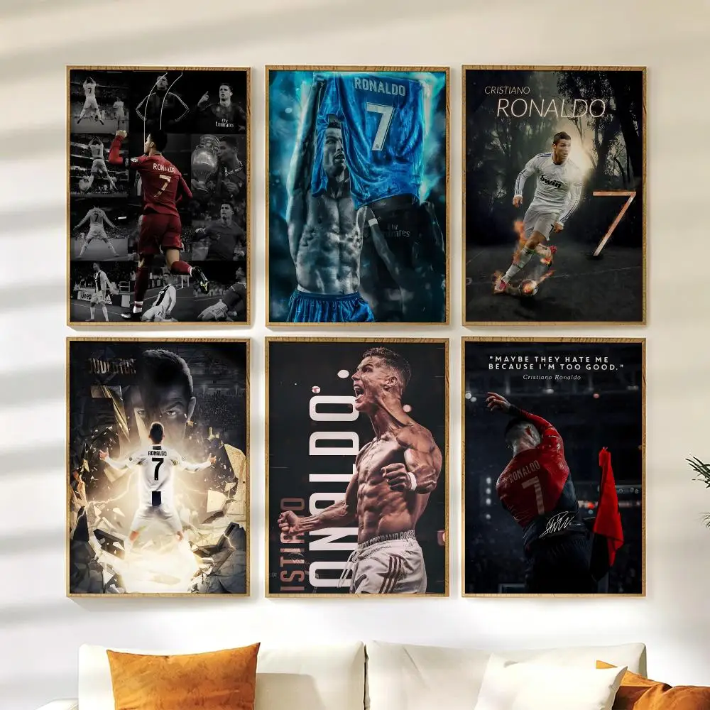 C-Cristiano R-Ronaldo Soccer Poster Wall Stickers HD Painting Self Adhesive Art Decals for Bedroom Living Room Home Decor