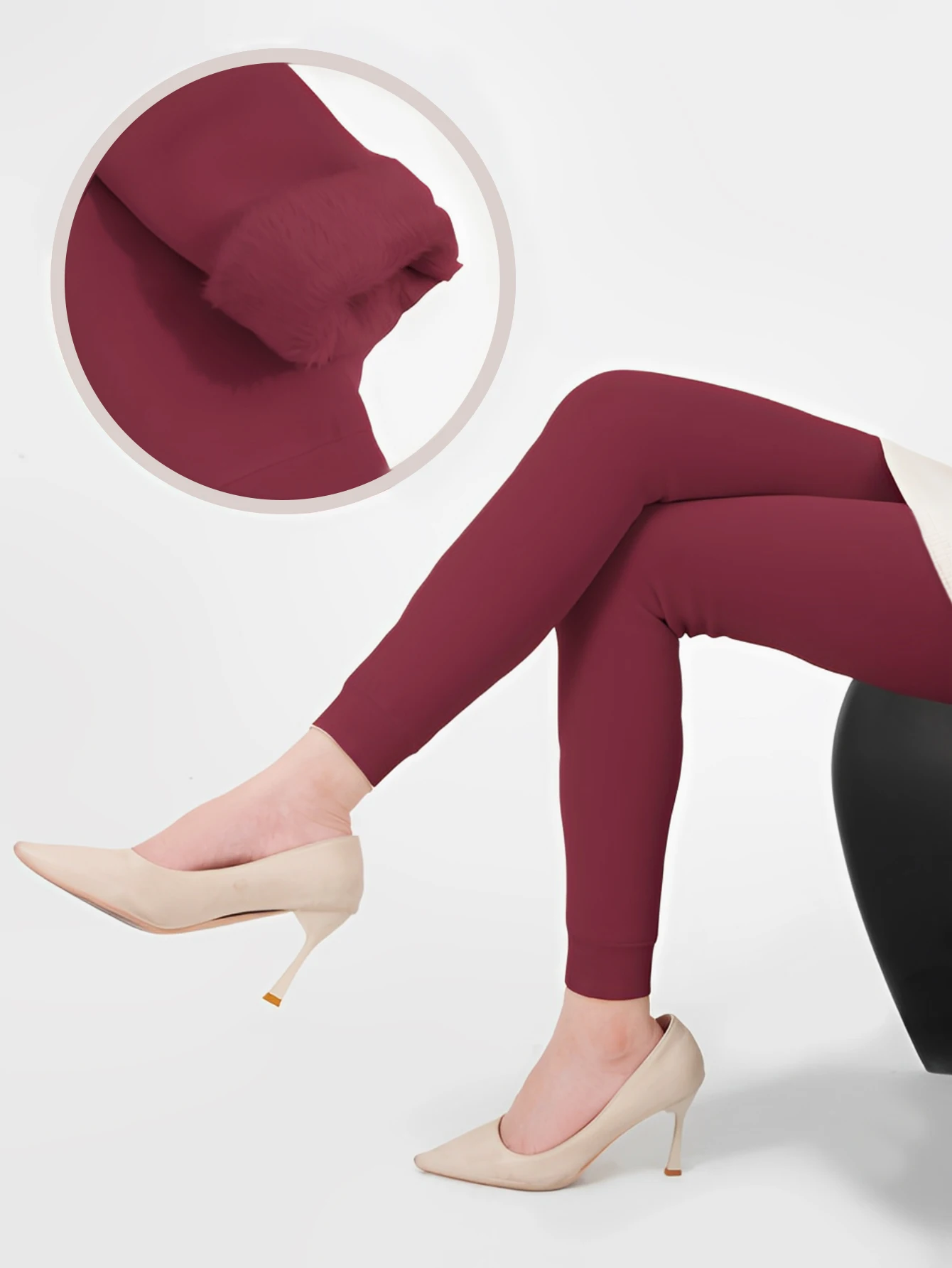 Calça Quente e Apertada Feminina, Velo adicionado, Moda Outono e Inverno, 9 "Conectado Pé Plush Base um Conjunto