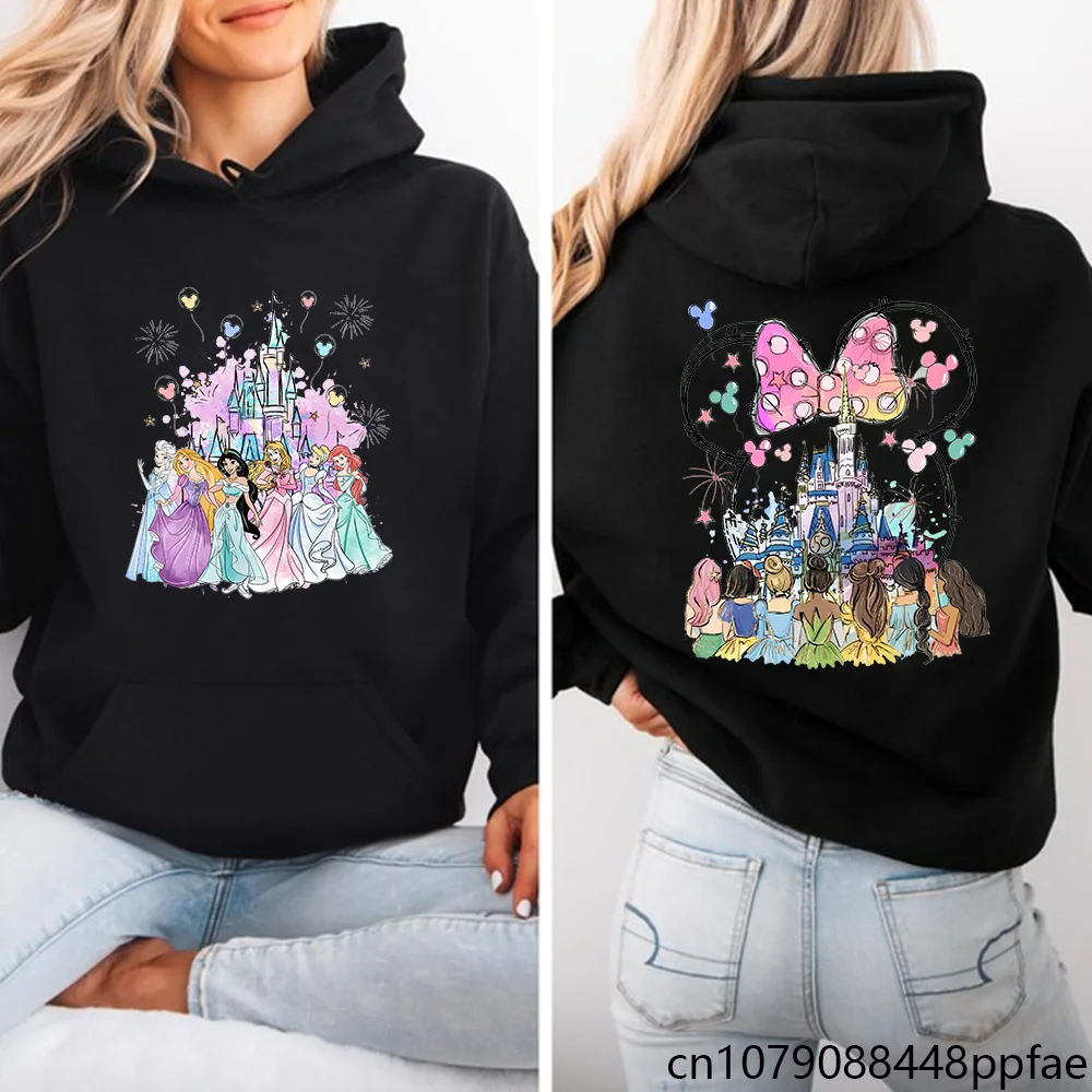 Disney Princess Castle Printed Hoodie Women's Casual Outdoor Sweatshirt Cartoon Disney Princess Clothing Tops Hoodie