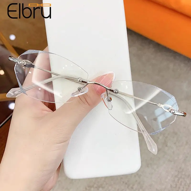 

Elbru Rimless Anti Blue Light Myopia Glasses Women Fashion Metal Anti Blue Rays Nearsighted Eyeglasses Diopters 0-1-1.5-2...-5