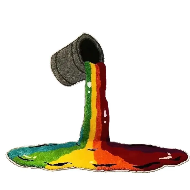 

Rainbow Paint Bucket ins Wall Blanket Tapestry Personality Funny Home Decor, Non-Slip Bedroom Floor Mat