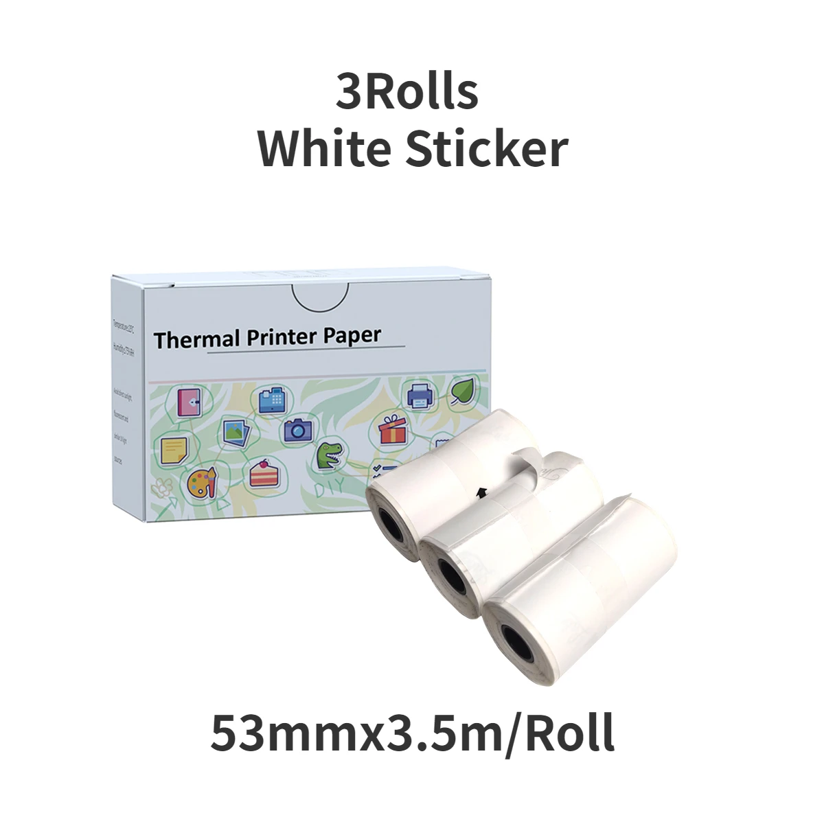 3 Rolls Thermal Paper for T02 Mini Printer, 53mm M832 Thermal Sticky Paper, For T02 M832 M833 M834 width 53mm Portable Printer