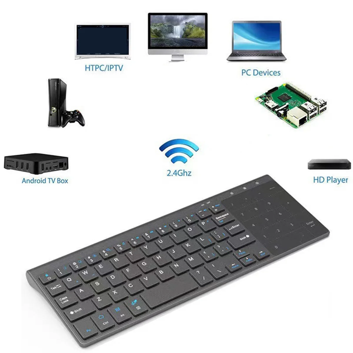 ABJZ 2,4 G kabellose Touchpad-Tastatur mit 59 Tasten, numerische Tastatur, ultradünne tragbare Mini-Tastatur für PC, Laptop, Computer