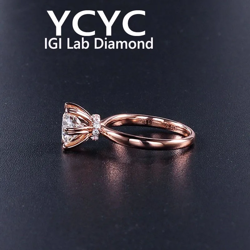 

Кольцо из розового золота 18 карат, круглое кольцо D VS Color IGI CVD, выращенные в лаборатории бриллиантовые кольца для женщин, 1 свадебные украшения для невесты, модные ювелирные изделия оптом