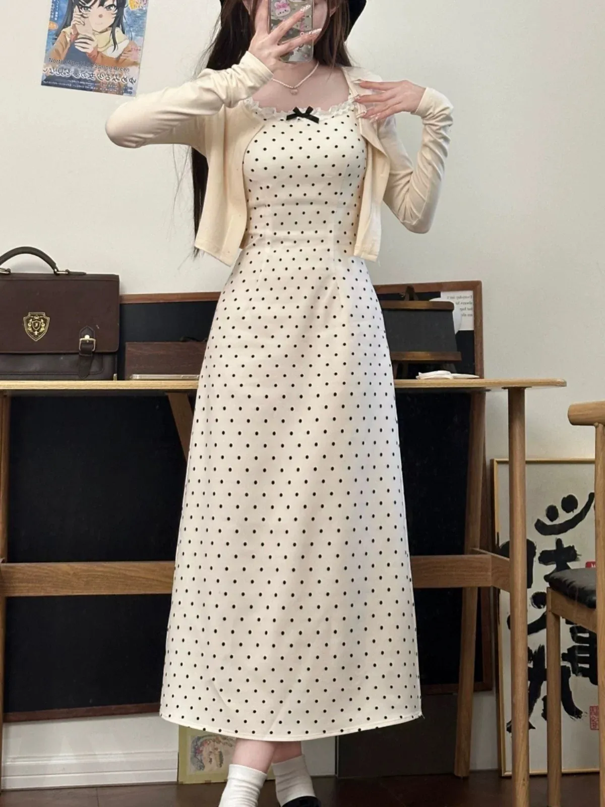 Unique Polka Dot Strap Dress Set Women's Fashion Spring Summer Autumn Short Sleeve Square Collar Button up Slim Fit Two Piece...